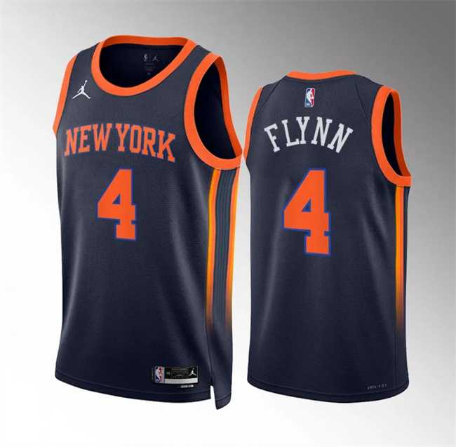 Men%27s New Yok Knicks #4 Malachi Flynn Navy Statement Edition Stitched Basketball Jersey Dzhi